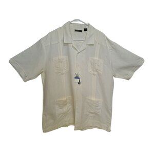 Cubavera Mens XL White Guayabera Shirt Short Sleeve 4 Pocket Button Front Ramie